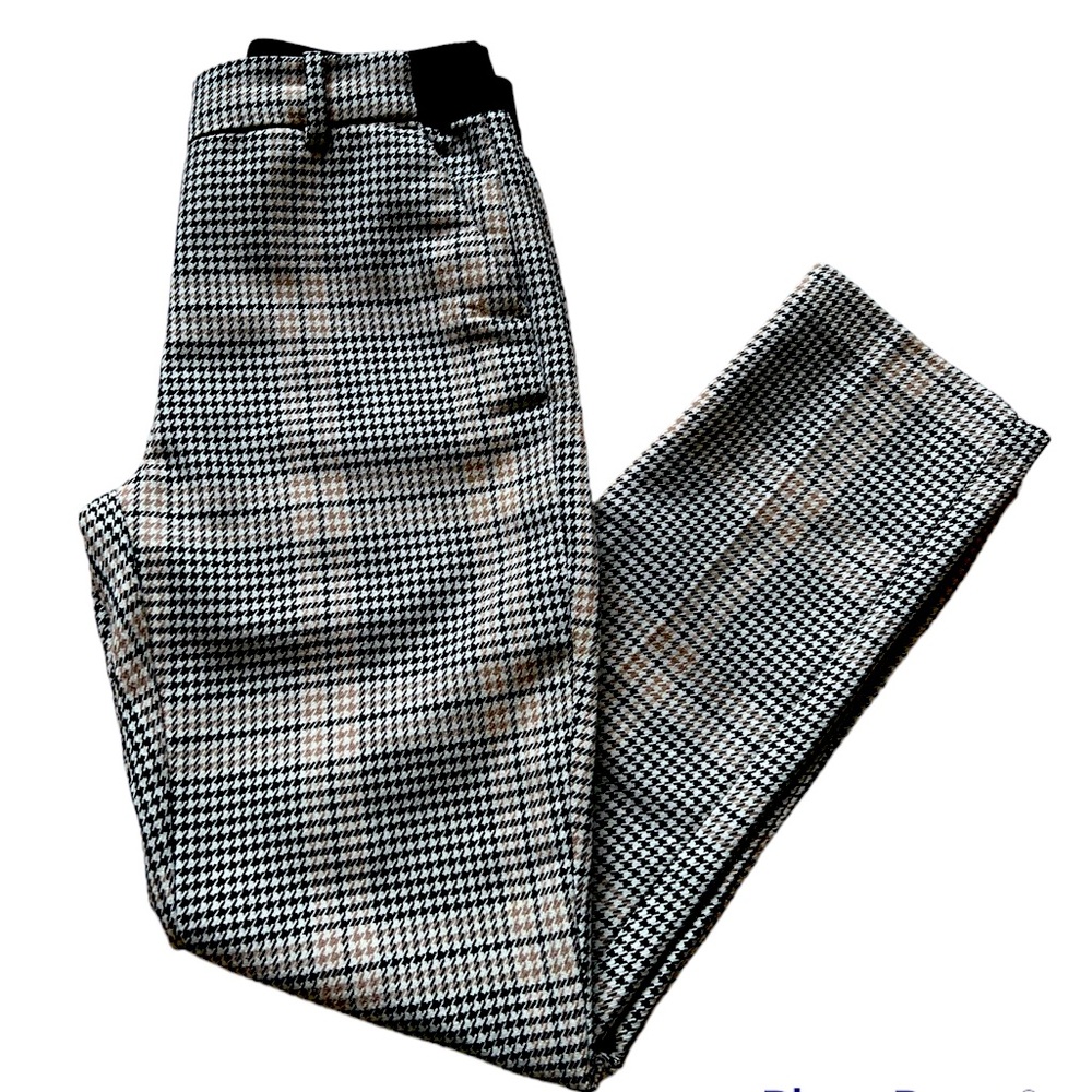 Tan Black & White Gingham Plaid slacks - ankle length size 2